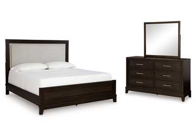 Neymorton King Upholstered Panel Bed with Mirrored Dresser,Signature Design By Ashley