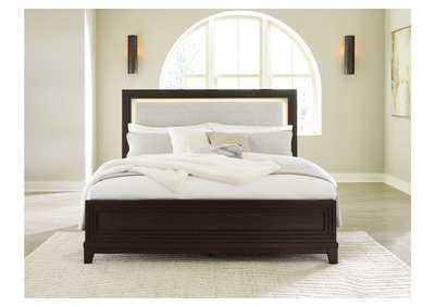 Neymorton Queen Upholstered Panel Bed with Mirrored Dresser and 2 Nightstands,Signature Design By Ashley