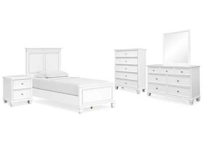 Fortman Twin Panel Bed with Mirrored Dresser, Chest and Nightstand