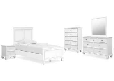 Fortman Twin Panel Bed with Mirrored Dresser, Chest and 2 Nightstands