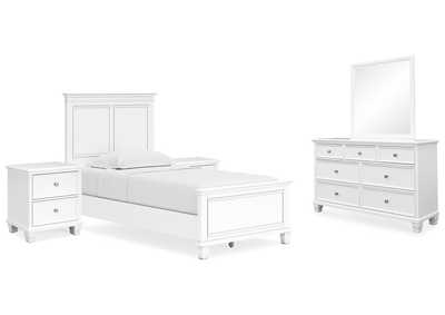 Fortman Twin Panel Bed with Mirrored Dresser and 2 Nightstands