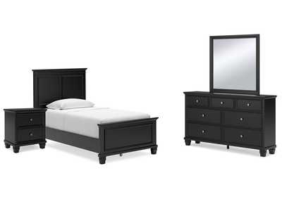 Lanolee Twin Panel Bed with Mirrored Dresser and Nightstand