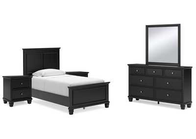 Lanolee Twin Panel Bed with Mirrored Dresser and 2 Nightstands