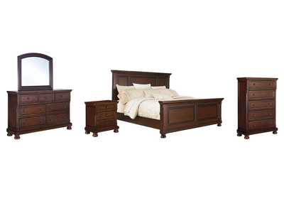 Porter Queen Panel Bed with Mirrored Dresser, Chest and Nightstand,Millennium