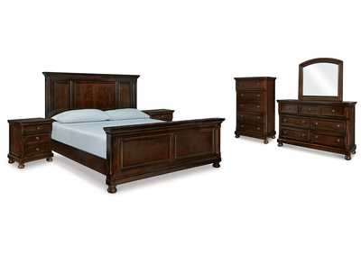 Porter California King Panel Bed with Mirrored Dresser, Chest and 2 Nightstands,Millennium