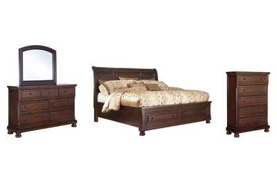 Porter Queen Sleigh Bed with Mirrored Dresser and Chest,Millennium