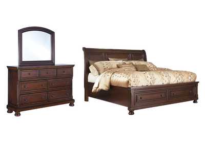 Porter Queen Sleigh Bed with Mirrored Dresser,Millennium