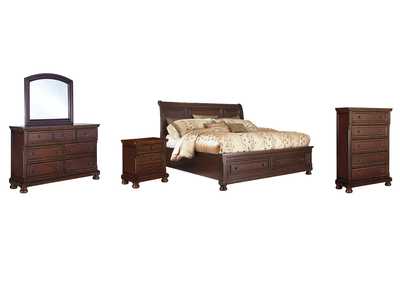 Porter California King Sleigh Bed with Mirrored Dresser, Chest and Nightstand,Millennium