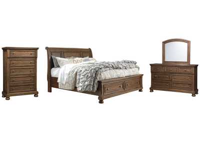 Flynnter California King Sleigh Bed with 2 Storage Drawers with Mirrored Dresser and Chest,Signature Design By Ashley