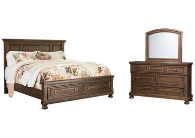 Flynnter Queen Panel Bed with 2 Storage Drawers with Mirrored Dresser,Signature Design By Ashley