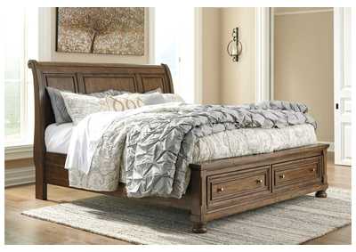 Flynnter King Sleigh Bed with 2 Storage Drawers with Mirrored Dresser, Chest and 2 Nightstands,Signature Design By Ashley