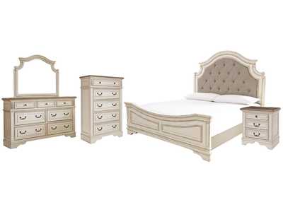 Image for Realyn California King Upholstered Panel Bed with Mirrored Dresser, Chest and Nightstand