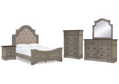 Lodenbay Queen Upholstered Panel Bed, Dresser, Mirror, Chest and Nightstand