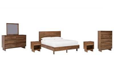 Isanti California King Panel Bed with Mirrored Dresser, Chest and 2 Nightstands,Millennium