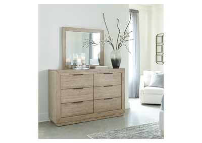 Hennington King Upholstered Bed with Mirrored Dresser,Millennium