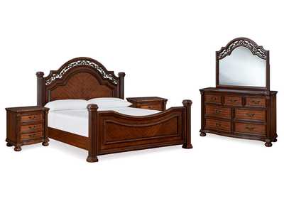 Lavinton King Poster Bed with Mirrored Dresser and Nightstand,Signature Design By Ashley