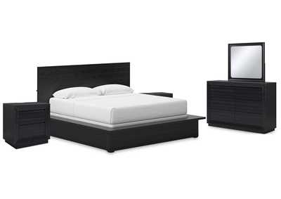 Image for Londer King Panel Bed with Mirrored Dresser and 2 Nightstands