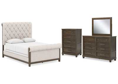 Image for Hillcott Queen Upholstered Bed with Mirrored Dresser and Chest