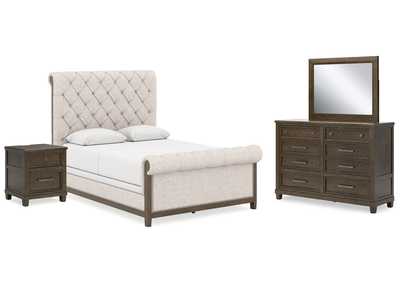 Image for Hillcott Queen Upholstered Bed with Mirrored Dresser and Nightstand