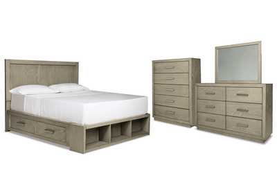 Image for Fawnburg Queen Panel Bed with Storage with Mirrored Dresser and Chest