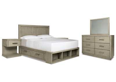 Fawnburg Queen Panel Bed with Storage with Mirrored Dresser and 2 Nightstands