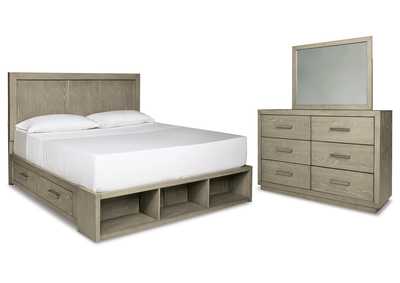 Fawnburg Queen Panel Bed with Storage with Mirrored Dresser,Millennium