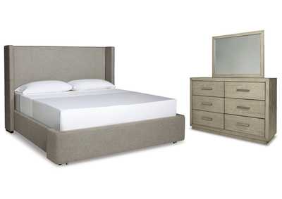 Fawnburg Queen Upholstered Bed with Mirrored Dresser