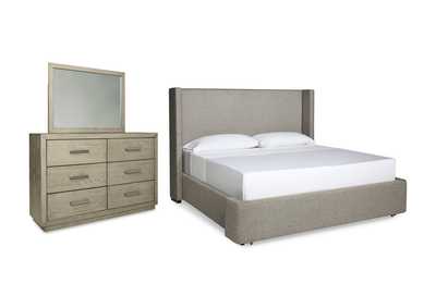 Image for Fawnburg California King Upholstered Storage Bed with Mirrored Dresser