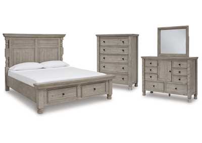 Image for Harrastone King Panel Bed with Mirrored Dresser and Chest