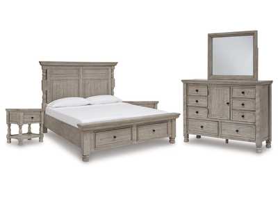Harrastone Queen Panel Bed with Mirrored Dresser and 2 Nightstands