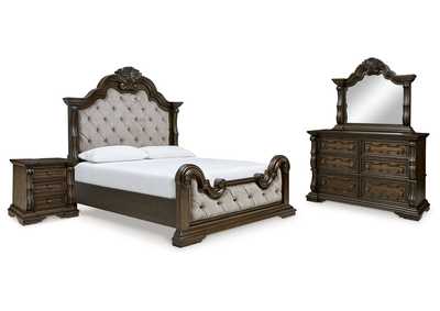 Maylee California King Upholstered Bed with Mirrored Dresser and Nightstand,Signature Design By Ashley