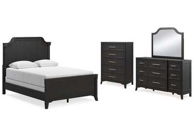 Welltern Queen Panel Bed with Mirrored Dresser and Chest