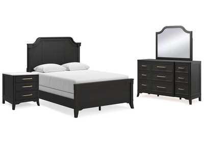 Welltern Queen Panel Bed with Mirrored Dresser and Nightstand