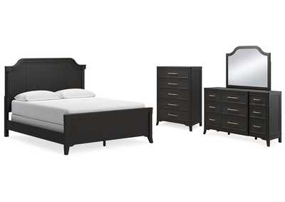 Welltern California King Panel Bed with Mirrored Dresser and Chest