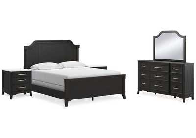 Welltern California King Panel Bed with Mirrored Dresser and 2 Nightstands