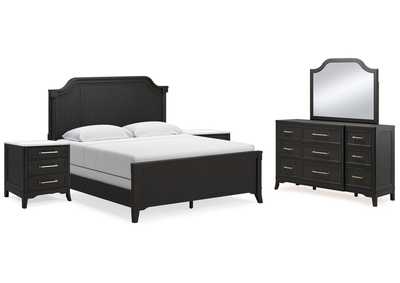 Welltern King Panel Bed with Mirrored Dresser and 2 Nightstands