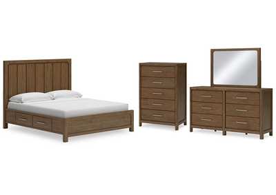 Cabalynn California King Panel Bed with Storage with Mirrored Dresser and Chest