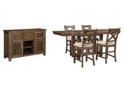 Image for Moriville Counter Height Dining Table, 4 Barstools and Server