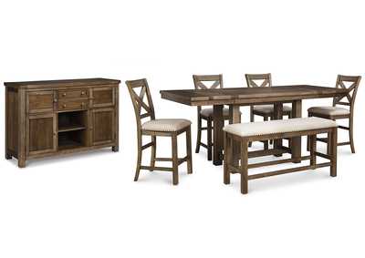Moriville Counter Height Dining Table and 4 Barstools and Bench with Storage