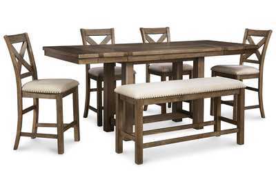 Moriville Counter Height Dining Table with 4 Barstools and Bench,Signature Design By Ashley