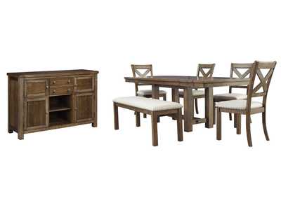 Image for Moriville Dining Table and 4 Chairs and Bench with Storage