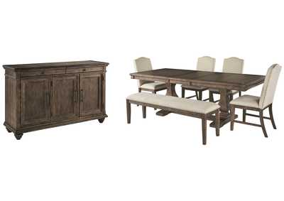 Johnelle Dining Table and 4 Chairs and Bench with Storage,Millennium