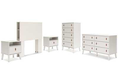 Image for Aprilyn Twin Bookcase Headboard with Dresser, Chest and 2 Nightstands