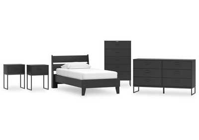 Socalle Twin Panel Platform Bed with Dresser, Chest and 2 Nightstands,Signature Design By Ashley