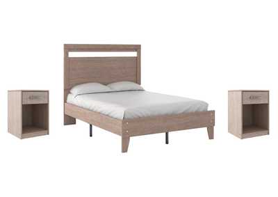 Flannia Full Panel Platform Bed with 2 Nightstands