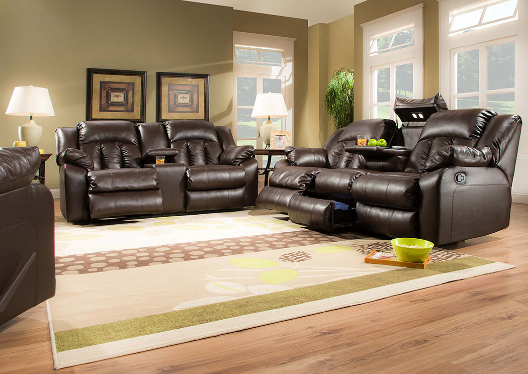 Sebring Coffebean Bonded Leather Double Motion Sofa and Loveseat,Atlantic Bedding & Furniture