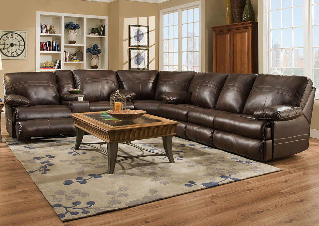Miracle Saddle Bonded Leather Double Motion Sectional,Atlantic Bedding & Furniture