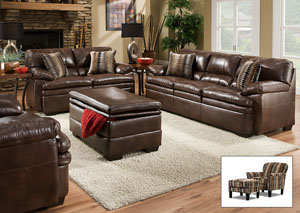 Editor Brown Bonded Leather Match/Timbuktu Saddle Sofa and Loveseat