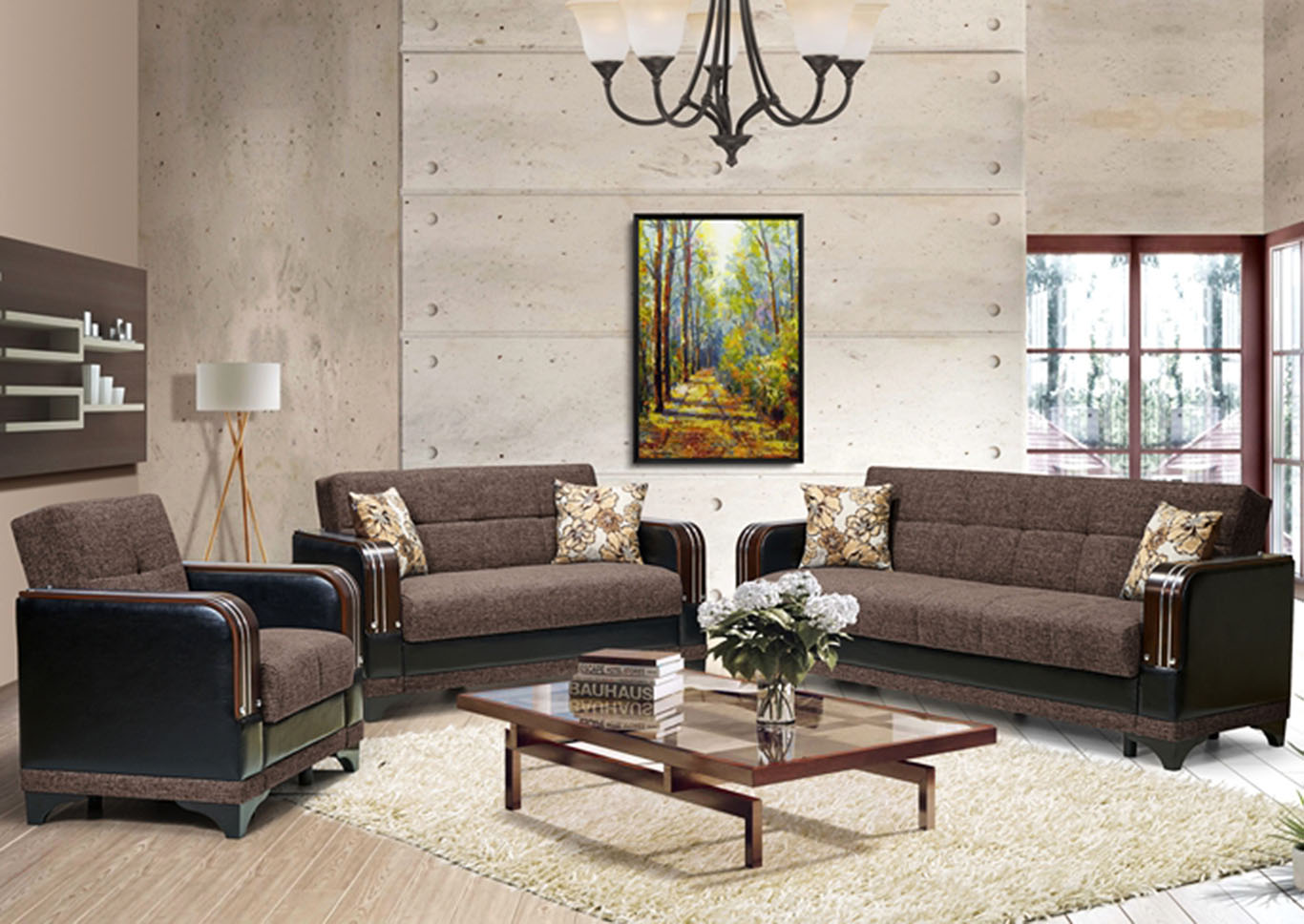 Almira Brown Polyester Sofabed, Loveseat & Armchair,Ottomanson (Previously Casamode)