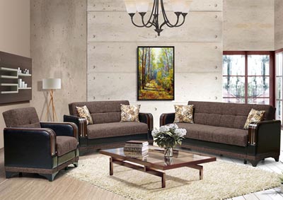 Image for Almira Brown Polyester Sofabed & Loveseat
